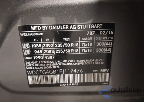 2015 Mercedes-Benz Gla 250 4Matic из США, поврежденный, VIN WDCTG4GB1FJ117476